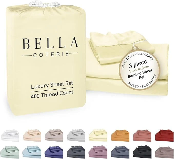 Innovative Bella Coterie Luxury Bamboo Viscose Twin Size Sheet Set Organically Grown Ultra Soft Cooling for Hot Sleepers 18 quot Deep Pocket Lemonade Consistent