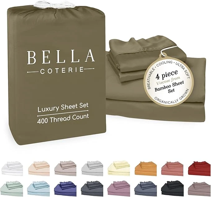 Dependable Bella Coterie Luxury Bamboo Viscose Queen Size Sheet Set Organically Grown Ultra Soft Cooling for Hot Sleepers 18 quot Deep Pocket Olive Smooth