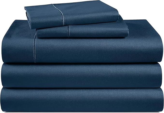 Durable LANE LINEN Egyptian Cotton Split King Sheets for Adjustable Beds Long Staple Mercerized Bedding Sheets Luxury Hotel Like Thick 15 inch Deep Pocket Reinforced French Seams – Estate Blue Safe