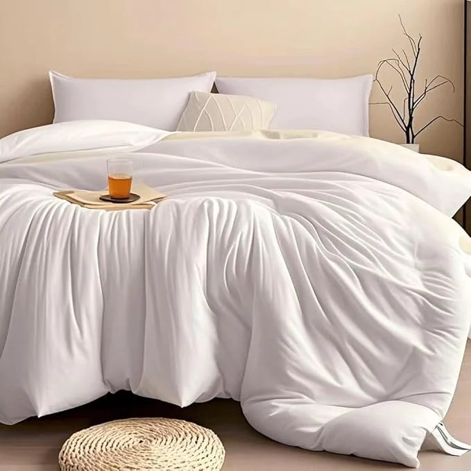 Next-Generation SDIII 3PCS White Full Size Comforter Set with 2 Pillowcases Brushed Microfiber White Comforter Full Lightweight All Season Soft Bedding Hotel Luxury Selected