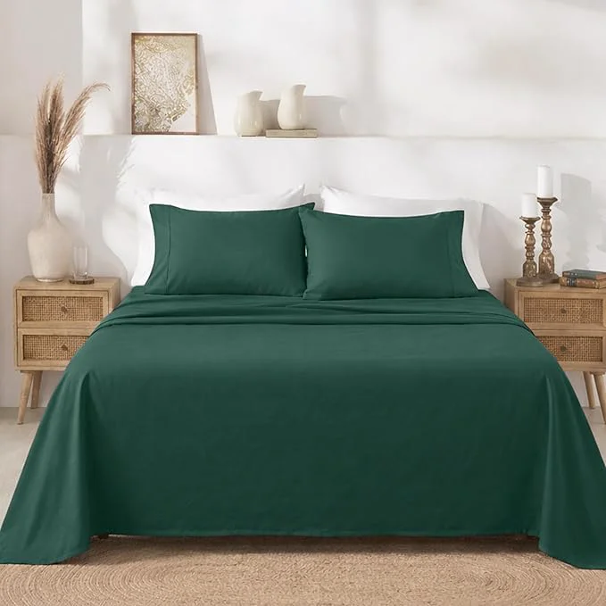 Consistent California Design Den Twin XL Sheet Sets – 400 Thread Count Sateen Cotton Sheets Set Deep Pockets and Durable Bedding for Dorm Rooms amp Adults – Hunter Green Responsible
