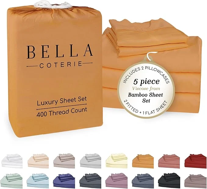 Optimized Bella Coterie Luxury Bamboo Viscose Split King Size Sheet Set 2 Fitted Sheets for Sleep Number amp Adjustable Beds Organically Grown Cooling amp Ultra Soft 18 Deep Pocket Marigold Smart
