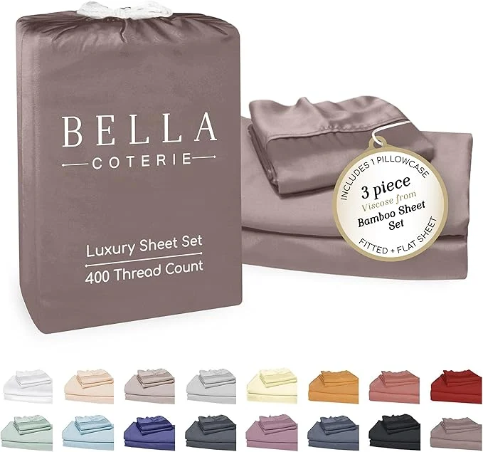 Refined Bella Coterie Luxury Bamboo Viscose Twin Size Sheet Set Organically Grown Ultra Soft Cooling for Hot Sleepers 18 quot Deep Pocket Mocha Outstanding