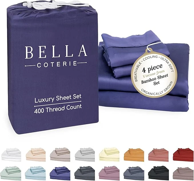Dependable Bella Coterie Luxury Bamboo Viscose Queen Size Sheet Set Organically Grown Ultra Soft Cooling for Hot Sleepers 18 quot Deep Pocket Twilight Blue Relaxed