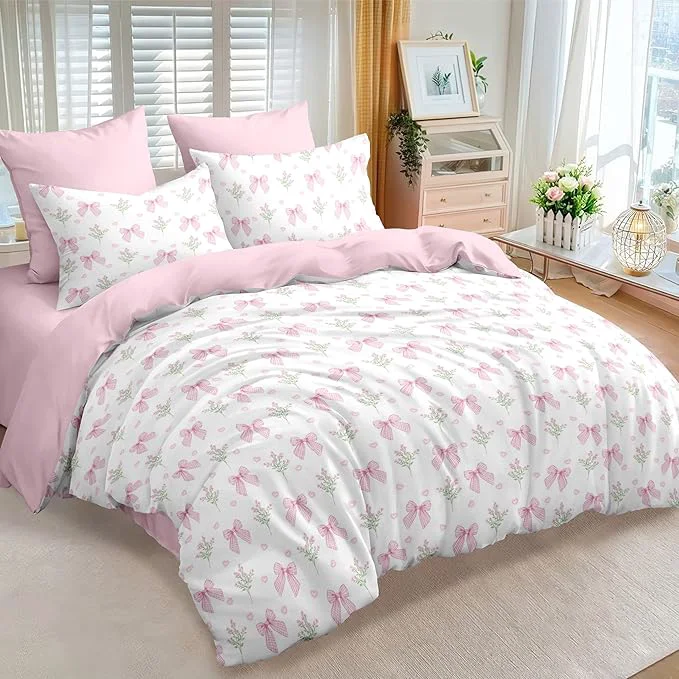 Eco-Friendly Nayoroom Pink Bow Comforter Set Full Size Coquette Pink Floral Comforter 3 Pieces Soft Lightweight Kids Girls Cute Aesthetic Dorm Bedding Set for All Seasons Genuine