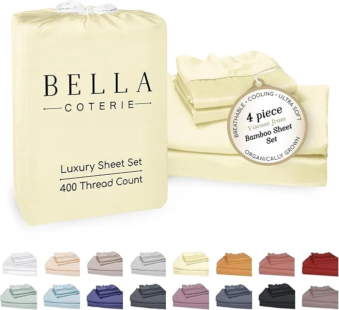 Specialty Bella Coterie Luxury Bamboo Viscose King Size Sheet Set Organically Grown Ultra Soft Cooling for Hot Sleepers 18 quot Deep Pocket Lemonade Consistent