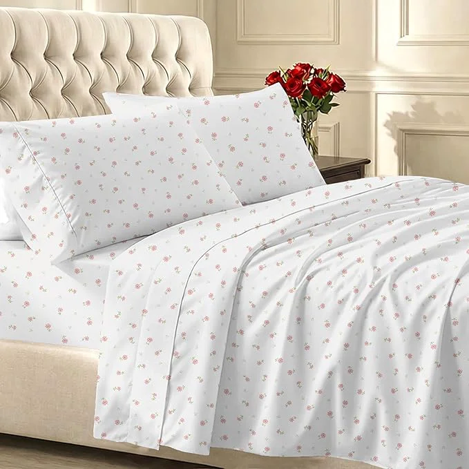 Trendy California Design Den Queen Sheet Set – 400 Thread Count Sateen Natural Cotton Sheets Deep Pocket and Durable Bedding – Soft Floral Proven