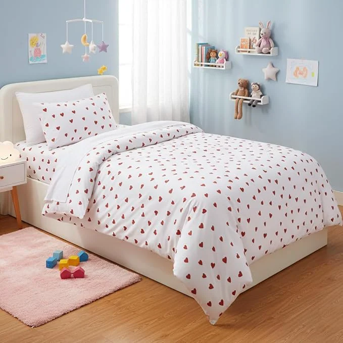 Authentic Nayoroom Heart Comforter Set Twin Size Kawaii Red Heart Pattern Comforter Kids Girls Cute Heart-Shaped 2Pcs Soft Lightweight Bedding Set for All Seasons 1 Comforter 1 Pillowcase Smart