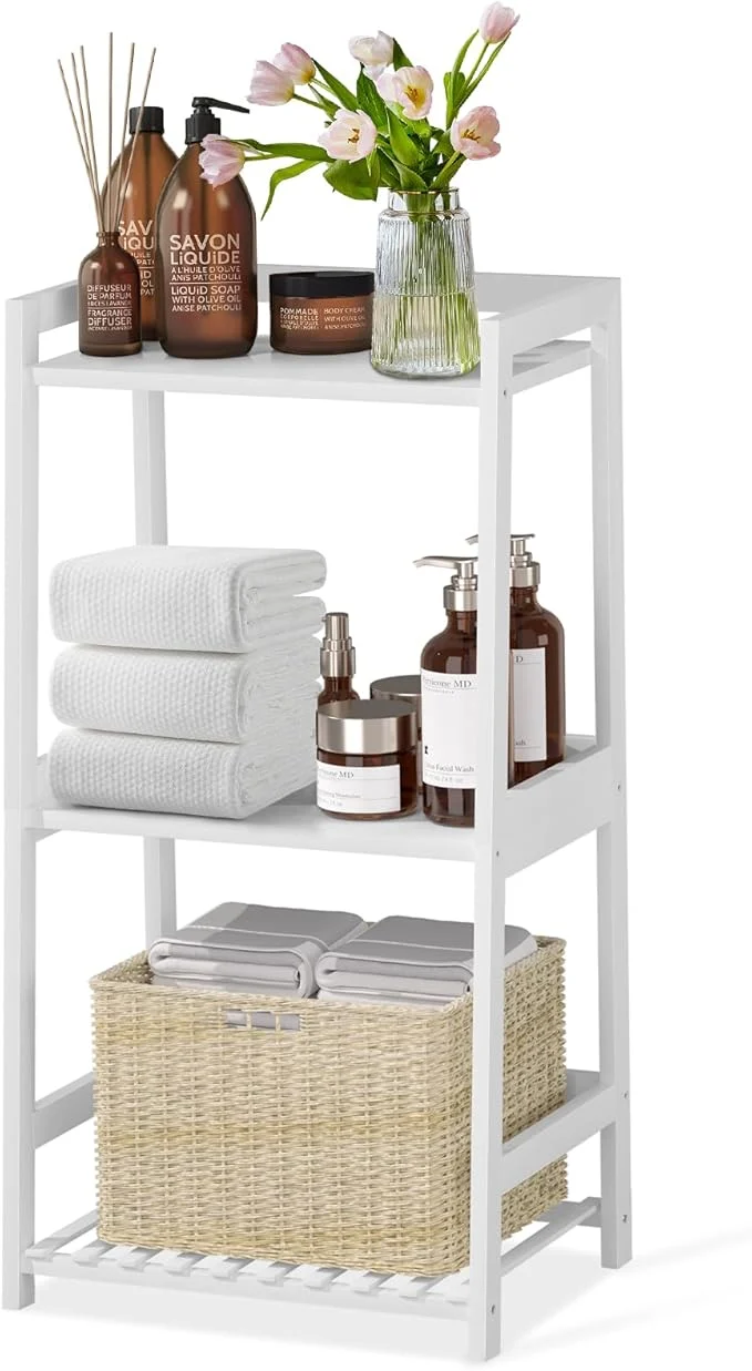 High-Grade POXAKA 3 Tier Bamboo Bathroom Shelves Ladder Shelf Refined