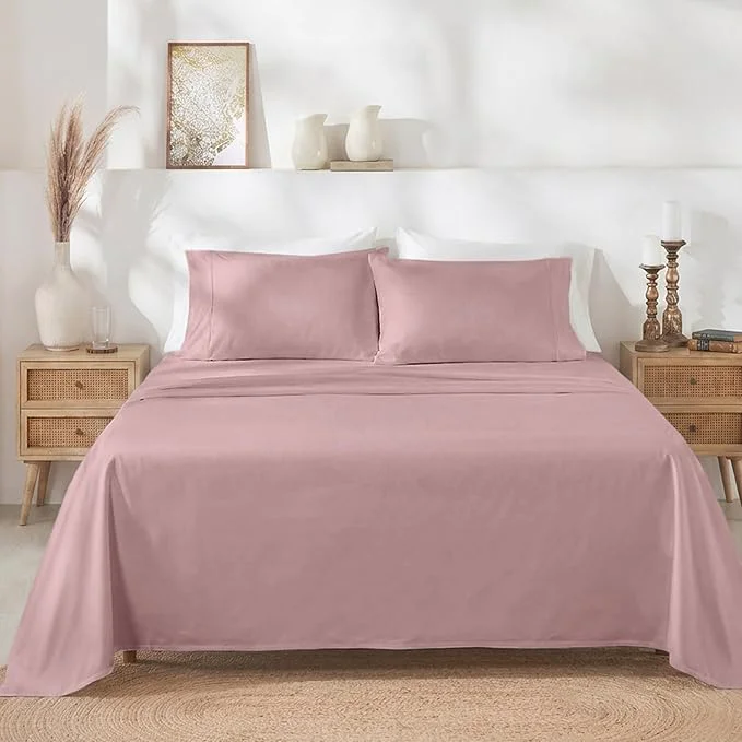 Professional California Design Den Natural Cotton Sheets King Size Deep Pocket Set – 400 Thread Count Sateen King Sheet Set All Around Elastic Soft Durable Bedding – Mauve Elegant