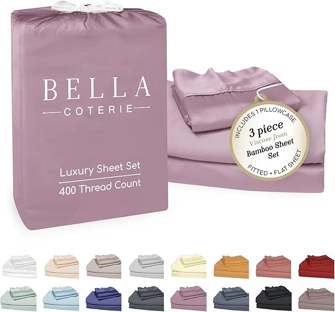 World-Class Bella Coterie Luxury Bamboo Viscose Twin XL Size Sheet Set Organically Grown Ultra Soft Cooling for Hot Sleepers 18 quot Deep Pocket Lilac