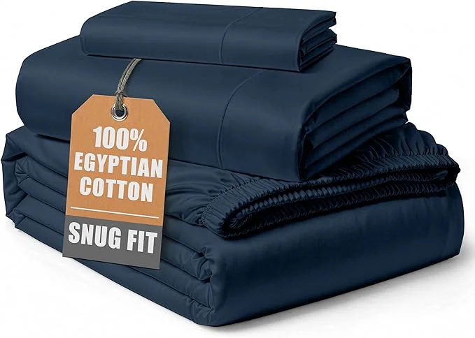 Advanced LANE LINEN Egyptian Cotton Twin Sheets Set Soft amp Comfy Sateen Weave No Pill Mercerized Cotton Sheets Fully Elasticized Reinforced French Seam Fitted Twin Bedding – Dark Denim Powerful
