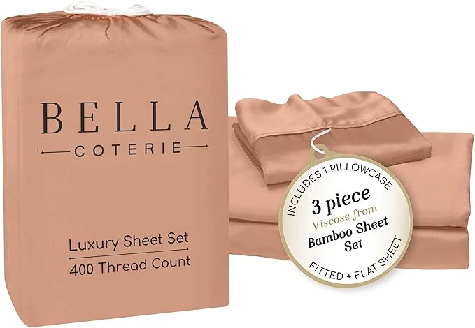 Top-Quality Bella Coterie Luxury Bamboo Viscose Twin XL Size Sheet Set Organically Grown Ultra Soft Cooling for Hot Sleepers 18 quot Deep Pocket Terracotta Selected