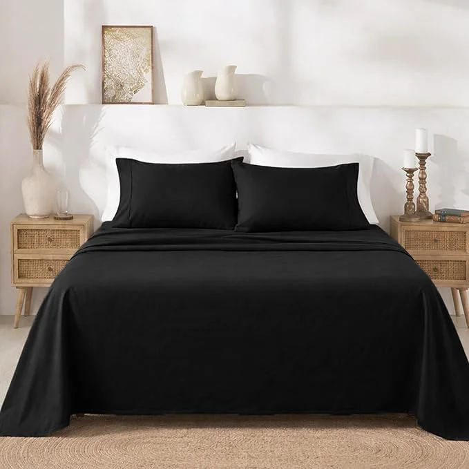 Carefully Designed California Design Den Twin XL Sheet Sets – 400 Thread Count Sateen Cotton Sheets Set Deep Pockets and Durable Bedding for Dorm Rooms amp Adults – Black Elite