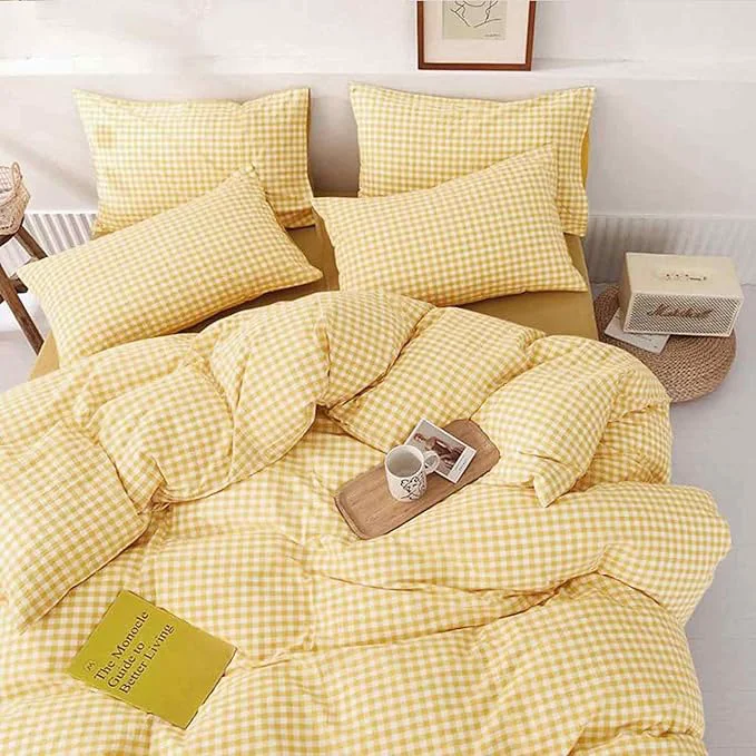 Organic ETDIFFE Yellow Comforter Set Queen Size 3 Piece Farmhouse Gingham Grid Bed Set – Soft and Lightweight Buffalo Checkered Plaid Microfiber Down Comforter 90×90 Durable