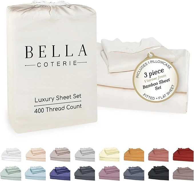Recyclable Bella Coterie Luxury Bamboo Viscose Twin Size Sheet Set Organically Grown Ultra Soft Cooling for Hot Sleepers 18 quot Deep Pocket Ivory High-Quality