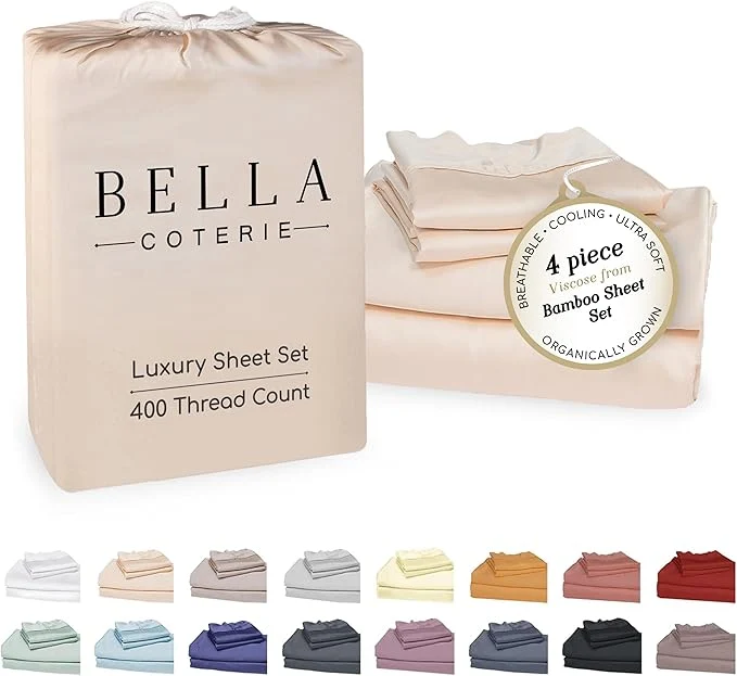 Recyclable Bella Coterie Luxury Bamboo Viscose Cal King Size Sheet Set Organically Grown Ultra Soft Cooling for Hot Sleepers 18 quot Deep Pocket Champagne Carefully Designed