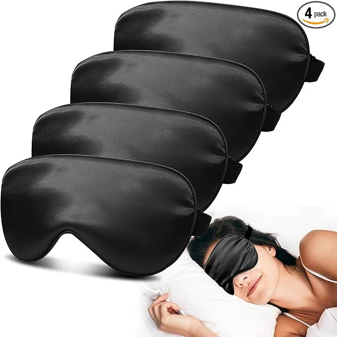 Organic 4 Pack Silky Sleep Masks for Women Men JroyJoy Blackout and Super Soft Outstanding