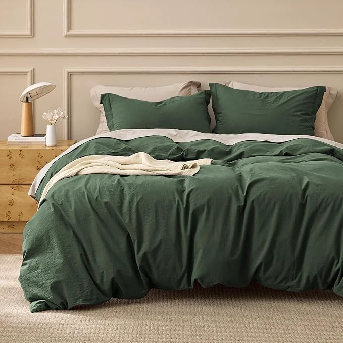 Luxury Bedsure Washed Cotton Duvet Cover Full Size – Olive Green Minimalist Bedding Set Linen Like – PureWoven Plain Simple amp Soft Comforter Cover for All Seasons Olive Green Full 80 quot x90 quot Quality
