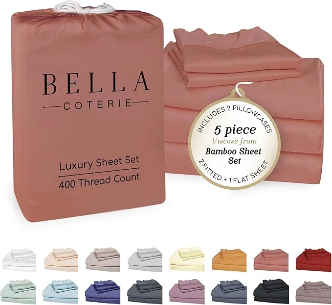 Unique Bella Coterie Luxury Bamboo Viscose Split King Size Sheet Set 2 Fitted Sheets for Sleep Number amp Adjustable Beds Organically Grown Cooling amp Ultra Soft 18 Deep Pocket Raisin Crafted
