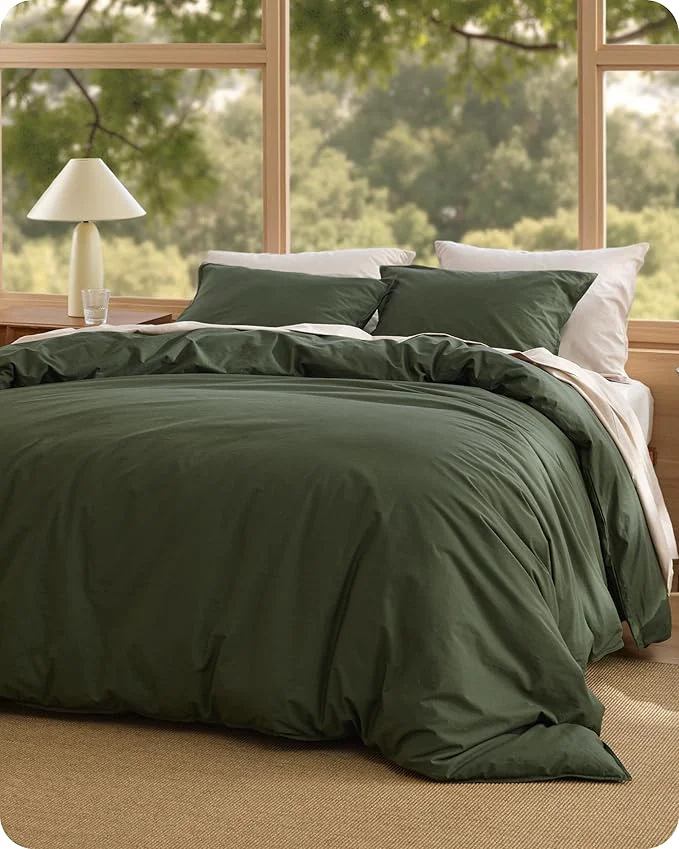 Smart Bedsure Cotton Duvet Cover King – Luxury Slub Weave Cotton Duvet Cover Set PureWoven Bedding Set with a Linen Like Textured Easy Change Olive Green 104 quot x 90 quot Modern