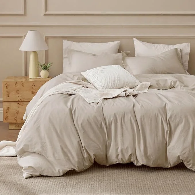 Authentic Bedsure Washed Cotton Duvet Cover Super Queen Size – Oatmeal Minimalist Bedding Set Linen Like – PureWoven Plain Simple amp Soft Comforter Cover for All Seasons Oatmeal Super Queen 90 quot x98 quot Effective