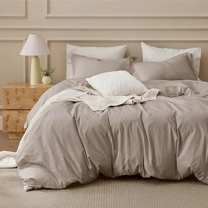 High-Performance Bedsure Washed Cotton Duvet Cover Twin Size – Tannish Linen Grey Minimalist Bedding Set 3-Piece – PureWoven Plain Simple amp Soft Comforter Cover for All Seasons Tannish Linen Grey Twin 68 quot x90 quot Specialty