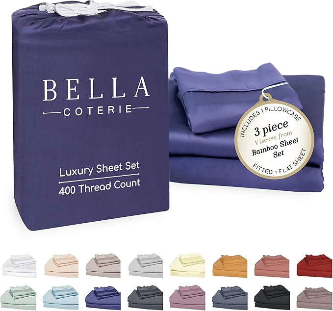 First-Class Bella Coterie Luxury Bamboo Viscose Twin Size Sheet Set Organically Grown Ultra Soft Cooling for Hot Sleepers 18 quot Deep Pocket Twilight Blue High-Performance