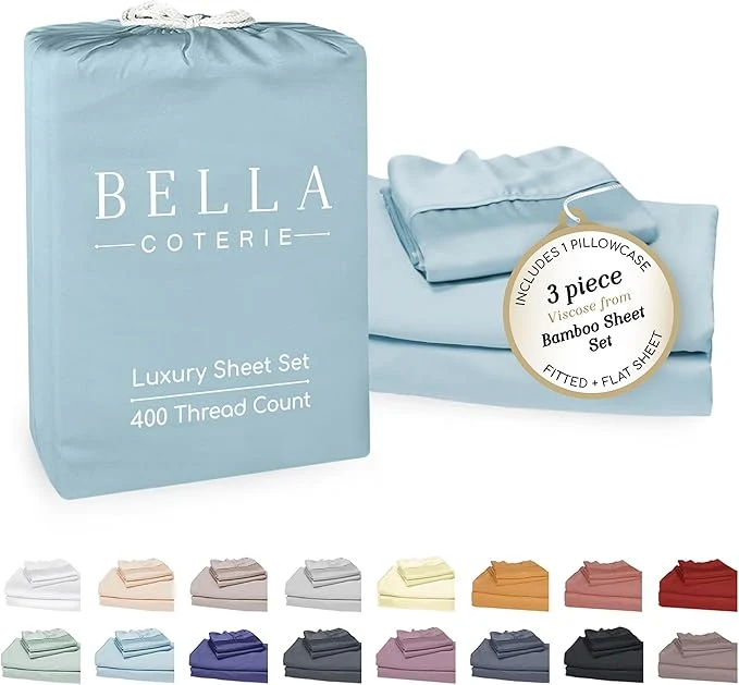Classic Bella Coterie Luxury Bamboo Viscose Twin Size Sheet Set Organically Grown Ultra Soft Cooling for Hot Sleepers 18 quot Deep Pocket Coastal Blue Flexible