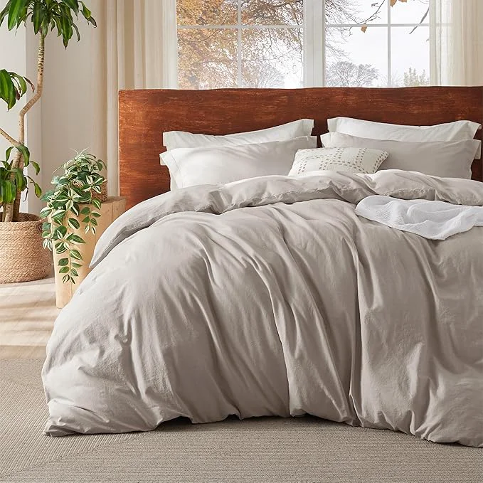 Trendy Bedsure Washed Cotton Duvet Cover Cal King – Natural Minimalist Bedding Set Linen Like – PureWoven Plain Simple amp Soft Comforter Cover for All Seasons Natural California King 104 quot x98 quot Prestigious