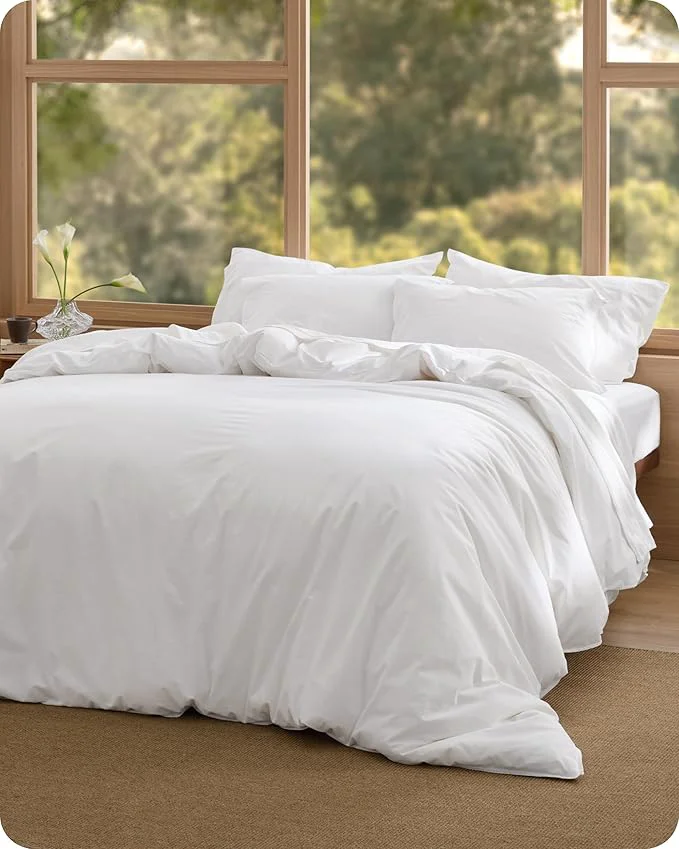 Enhanced Bedsure Cotton Duvet Cover Full – Luxury Slub Weave Cotton Duvet Cover Set PureWoven Bedding Set with a Linen Like Textured Easy Change Bright White 80 quot x 90 quot Expertly Made