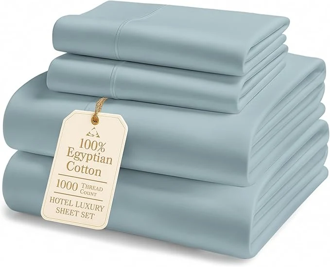 Organic LANE LINEN 1000 Thread Count Egyptian Cotton King Size Sheets – Silky Sateen Weave Naturally Cooling amp Durable Ultra-Soft Luxury You Can Feel 15 quot Deep Pocket King Sheet Set – French Blue Versatile