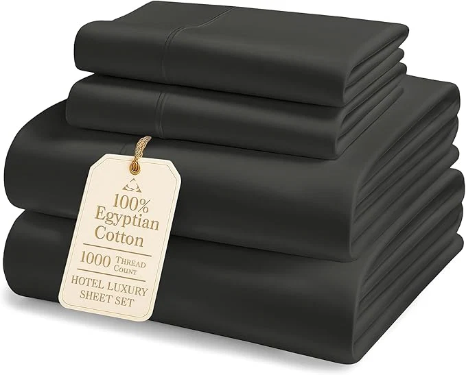 Clean Egyptian Cotton Bed Sheets King Size – 1000 Thread Count Naturally Breathable Sheets 15 quot Deep Pocket King Sheets Silky Sateen Weave Buttery Soft Durable Hotel-Quality Luxury Bedding – Black Exceptional
