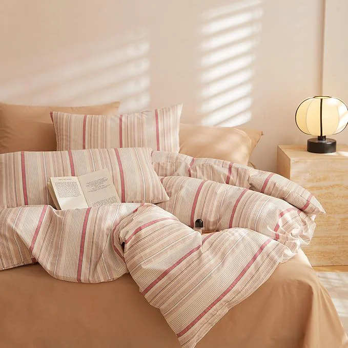 Elite EAVD Striped Comforter Set Twin XL Pink Striped Bedding Comforter Set 3 Pieces Farmhouse Geometric Bedding Set with 2 Pillowcases for All-Season Soft Fluffy Lightweight Green