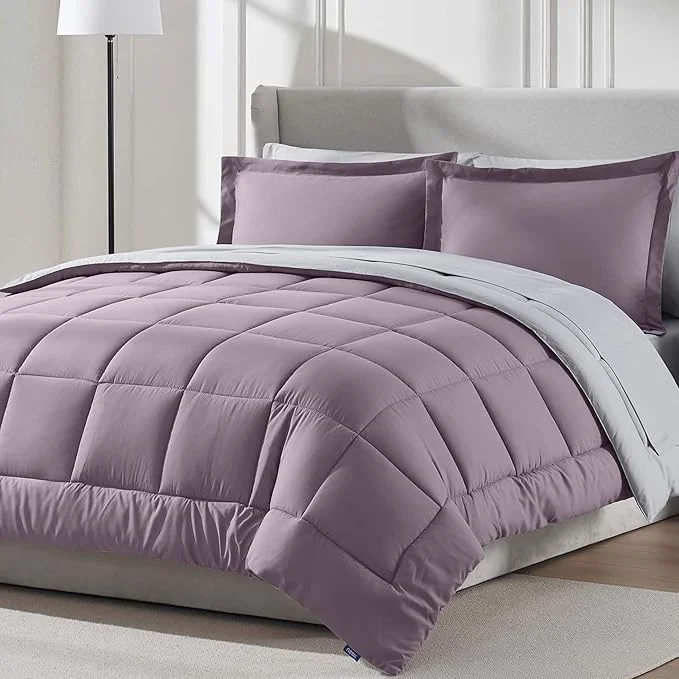 Pure Nestl 7 Piece Full Comforter Set – Dusty Purple Reversible Bed in a Bag – Complete Full Size Bedding Set with Sheets Pillowcases and Shams Stylish