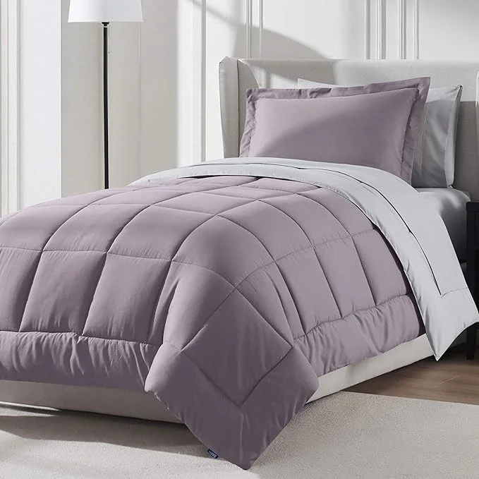 Original Design Nestl 5 Piece Twin XL Comforter Set – Dusty Purple Reversible Bed in a Bag – Complete Twin XL Size Bedding Set with Sheets Pillowcase and Sham Solid