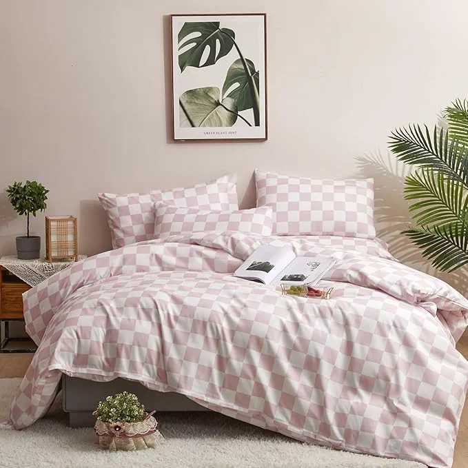 Proven Houseri Pink Plaid Comforter Set Full White and Light Pink Buffalo Checkered Bedding Full Size Teen Girls Baby Pink Checkerboard Dorm Bed Quilt Soft Comfy Preppy Pale Pink Grid Comforters Full Responsible