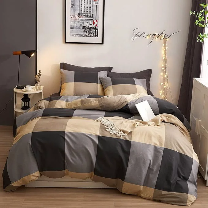 World-Class HighBuy Khaki Queen Comforter Set Buffalo Plaid Checkered Bedding Comforter Set Modern Style Gingham Comforter with 2 Pillow Shams Grid Pattern Bedding Comforter Queen for Boys Men All Season Efficient