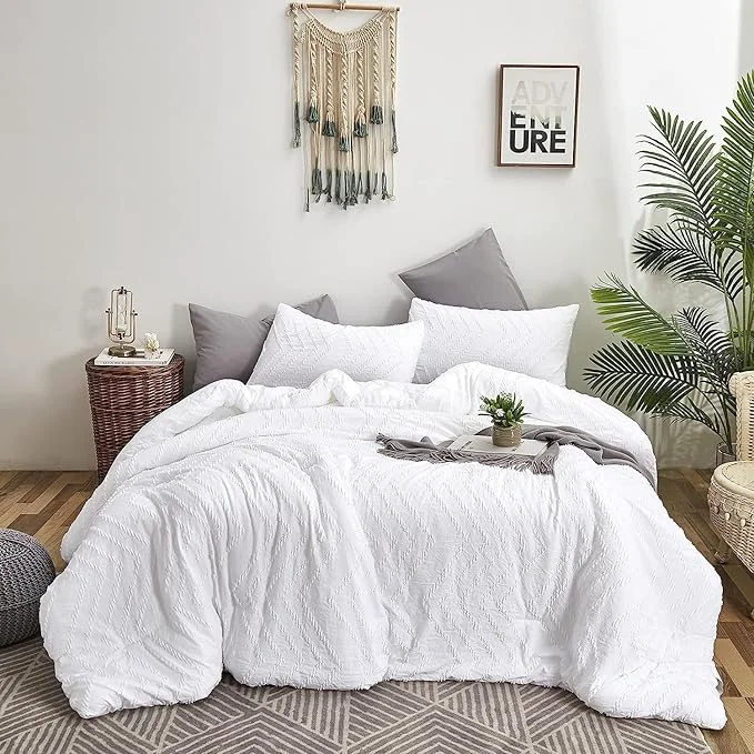 User-Friendly Houseri Full Size Comforter Set – Boho Tufted Bedding for Teen Girls in Plain White Jacquard with Geometric Embroidery and Aztec Quilt Blankets Modern