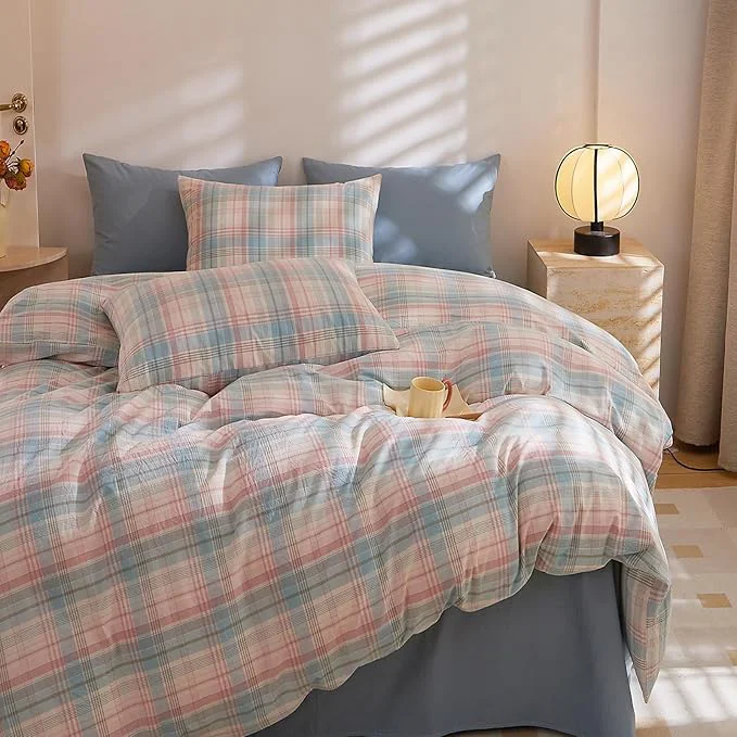 Exceptional HighBuy Blue Gingham Comforter Set Twin XL Boho Chic Checkered Plaid Printed Bedding Comforter Set 3 Pieces for Teen Girls Modern Grid Comforter Twin XL Fluffy Gingham Bedding Set Sustainable