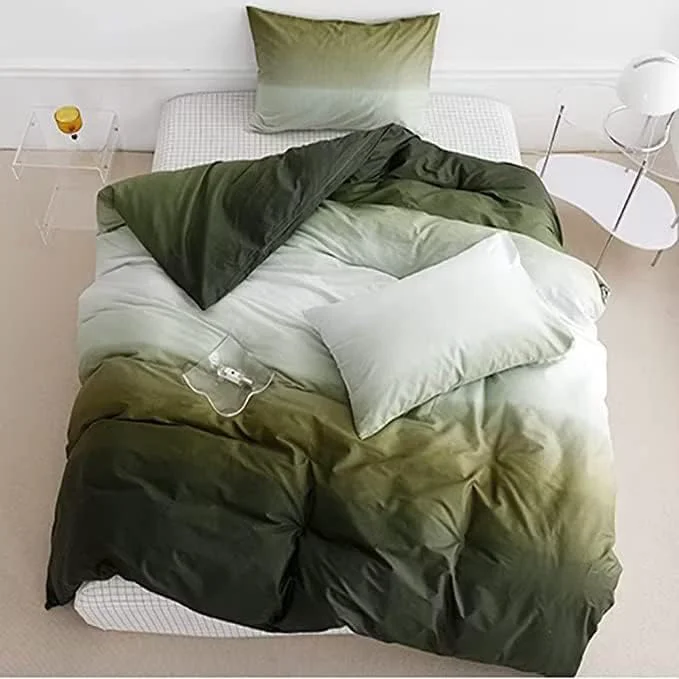 Refined Houseri Gradient Army Green White Comforter Set California King 3 Piece Dark Olive Green Bedding Cal King Size Luxury Light Green Ombre Dizzying Bed Sets Men Women Forest Green Quilt Blanket Cal King Efficient