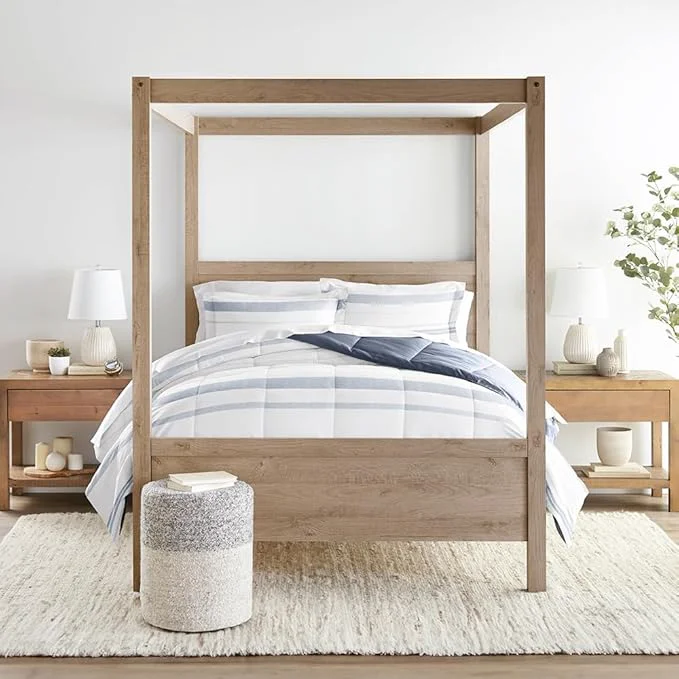 Premium Material LINENS amp HUTCH Comforter Set Patterned Microfiber All Season Down- Ultra Soft Bedding in Stitched Stripe – Full Queen Stitched Stripe Stone Advanced