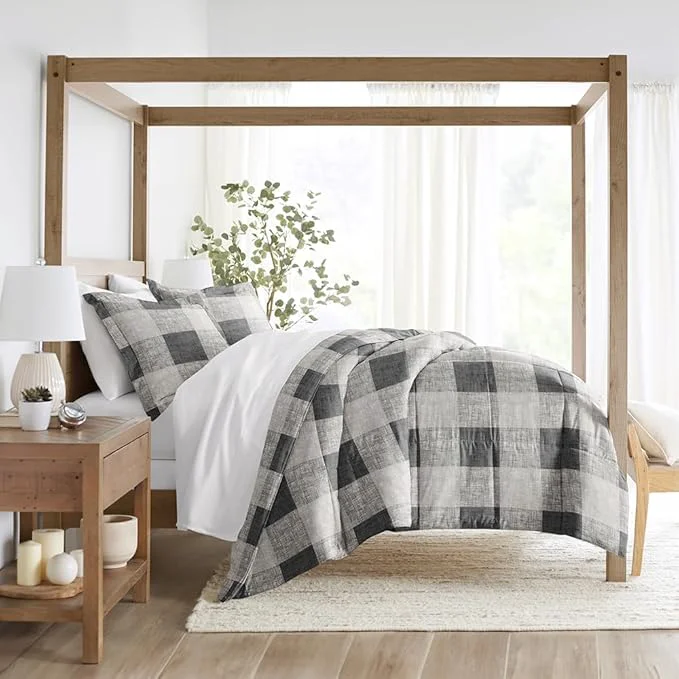 Healthy LINENS amp HUTCH Comforter Set Patterned Microfiber All Season Down- Ultra Soft Bedding in Gingham – Twin TwinXL Gingham Gray Fast