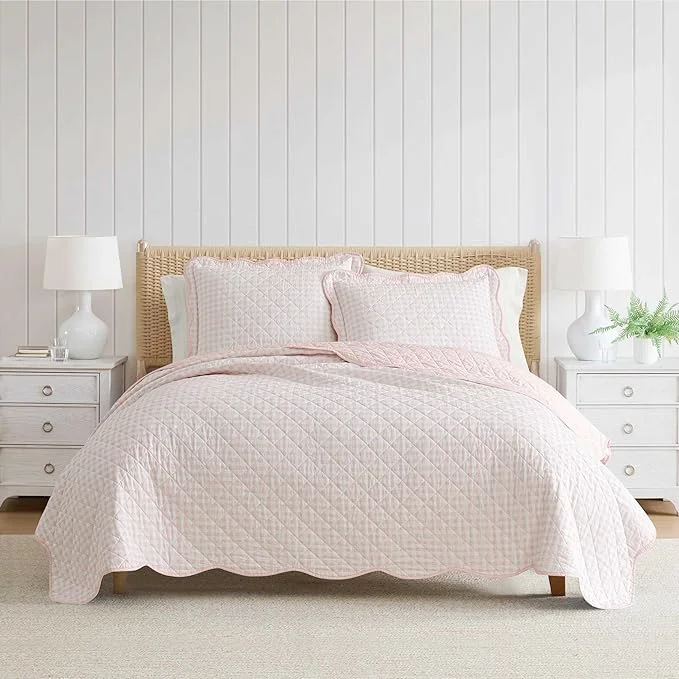 Original Design Martha Stewart – King Quilt Set Soft amp Breathable Bedding with a Lightweight Feel for Year Round Comfort 3 Piece Bed Set with Matching Pillowcases Olivia Gingham Pink Genuine