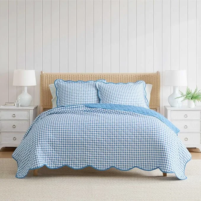 User-Friendly Martha Stewart – Queen Quilt Set Soft amp Breathable Bedding with a Lightweight Feel for Year Round Comfort 3 Piece Bed Set with Matching Pillowcases Olivia Gingham Blue Natural