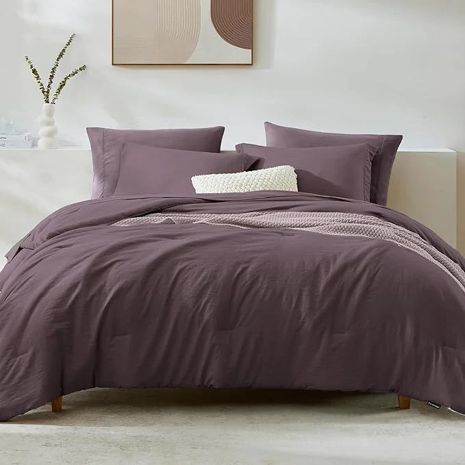 Trusted WRENSONGE Oversize King Size Comforter Set- 7 Pieces Artic Plum Bed in a Bag Oversize King Size Comforter with Fitted Sheet Flat Sheet 2 Pillow Shams 2 Pillowcases Warm Bedding Sets for All Season Recyclable