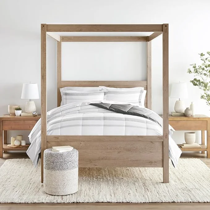 Elite LINENS amp HUTCH Comforter Set Patterned Microfiber All Season Down- Ultra Soft Bedding in Stitched Stripe – Full Queen Stitched Stripe Gray Solid