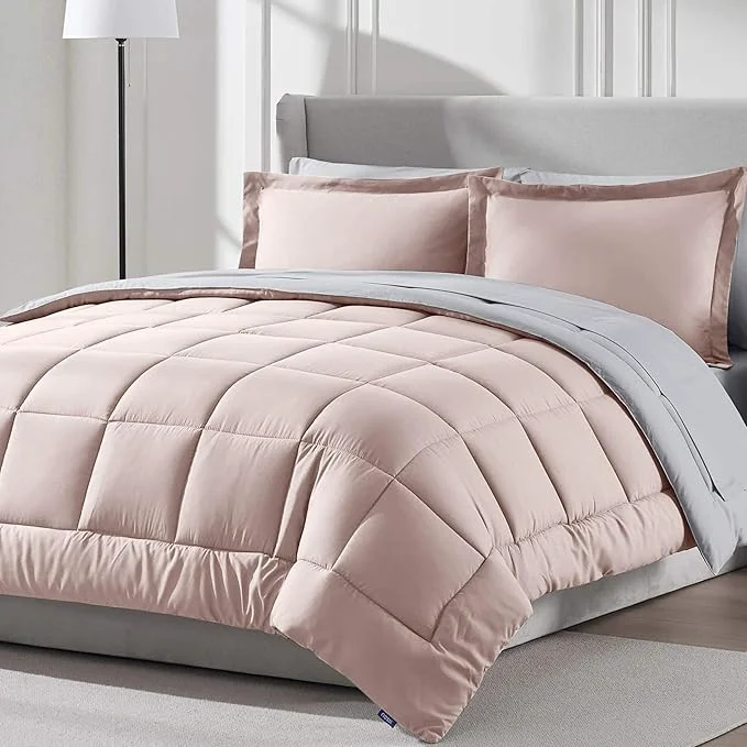 Superior Nestl 7 Piece California King Comforter Set – Blush Pink Reversible Bed in a Bag – Complete Cal King Size Bedding Set with Sheets Pillowcases and Shams High-Quality
