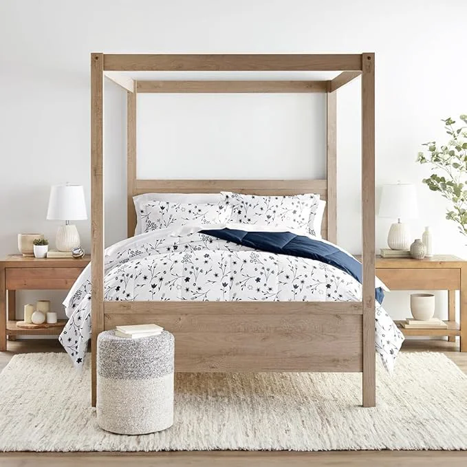 Flexible LINENS amp HUTCH Comforter Set Patterned Microfiber All Season Down- Ultra Soft Bedding in Forget Me Not – Full Queen Forget Me Not Navy Casual