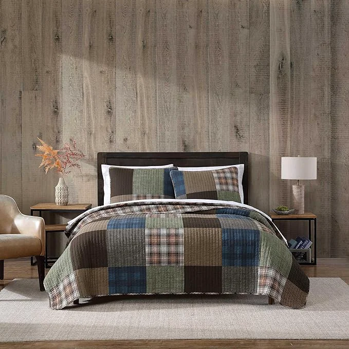 Powerful Eddie Bauer – Full Queen Quilt Set Premium Cotton Reversible Bedding with Matching Shams Patchwork Luxurious Bedding Set Classic Patchwork Green Full Queen High-Performance